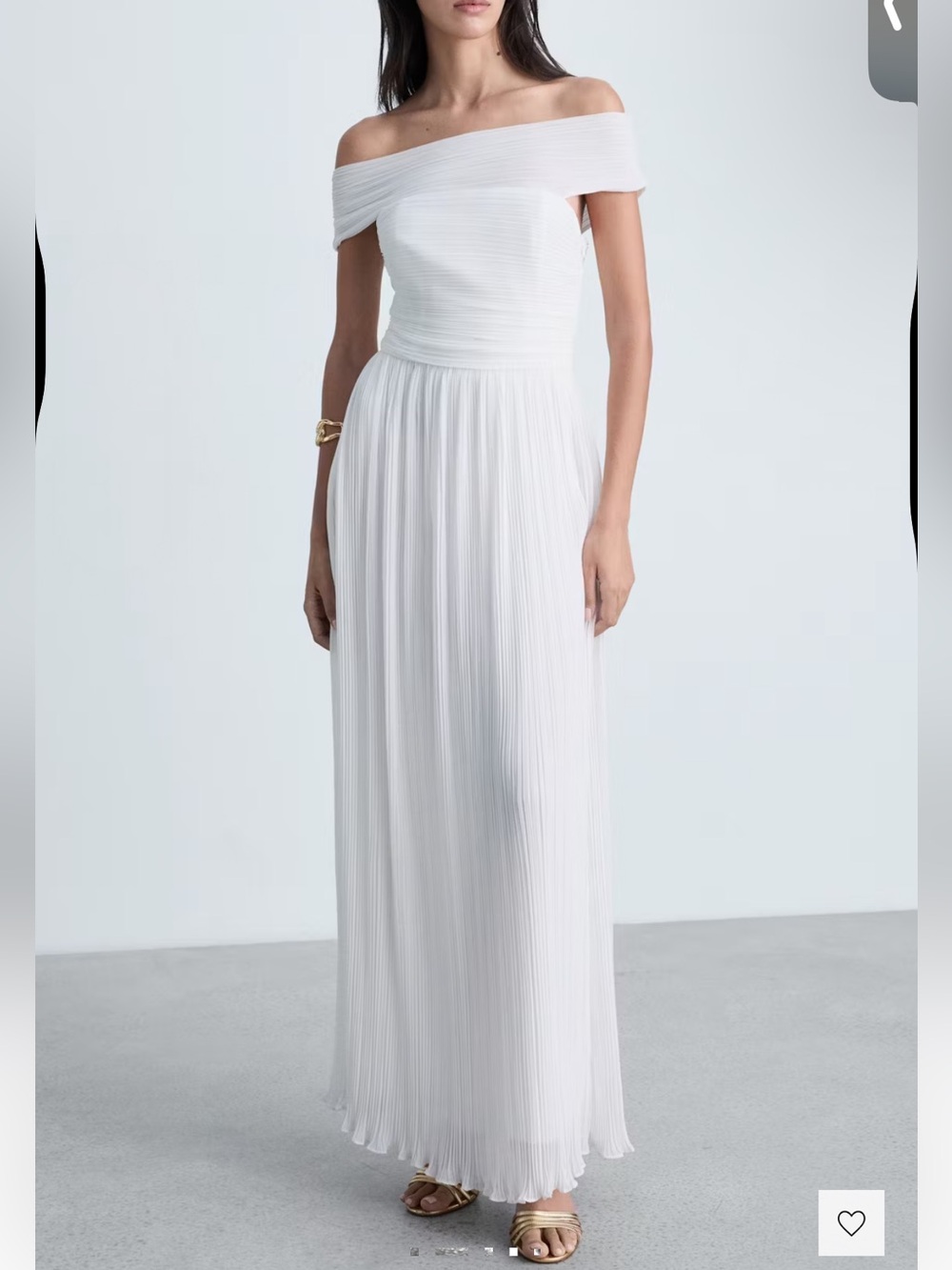 Mango Off-Shoulder White Pleated Maxi Dress